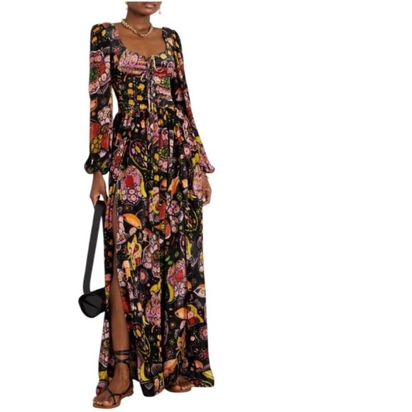 La DoubleJ Wanderlust Lace-Up Devoré Devore Velvet Maxi Dress Size XS - Picture 2 of 15